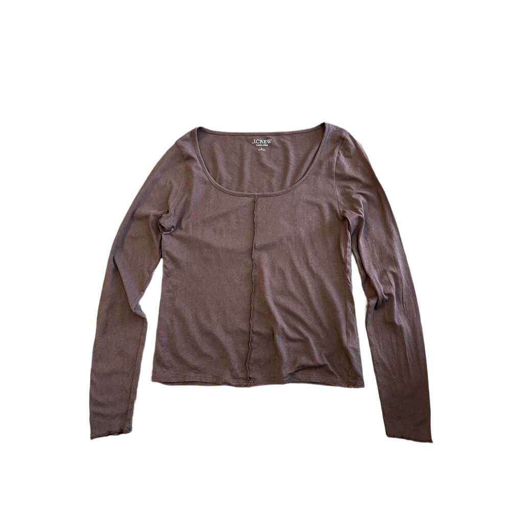 J.Crew Tissue Crepe Long-Sleeve Scoopneck T-Shirt Brown Large